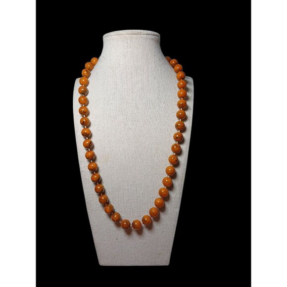 Vintage Necklace Marbelized Browns String Beaded Made in Hong Kong New Old Stock - Picture 7 of 16